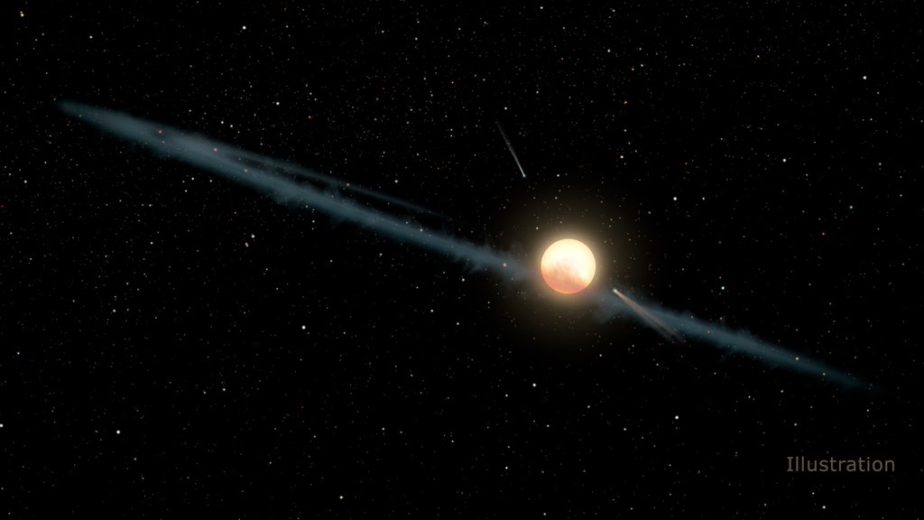 NASA/JPL-Caltech. Ilustración de un anillo hipotético de polvo alrededor de KIC 8462852; no es una fotografía de una estructura extraterrestre.