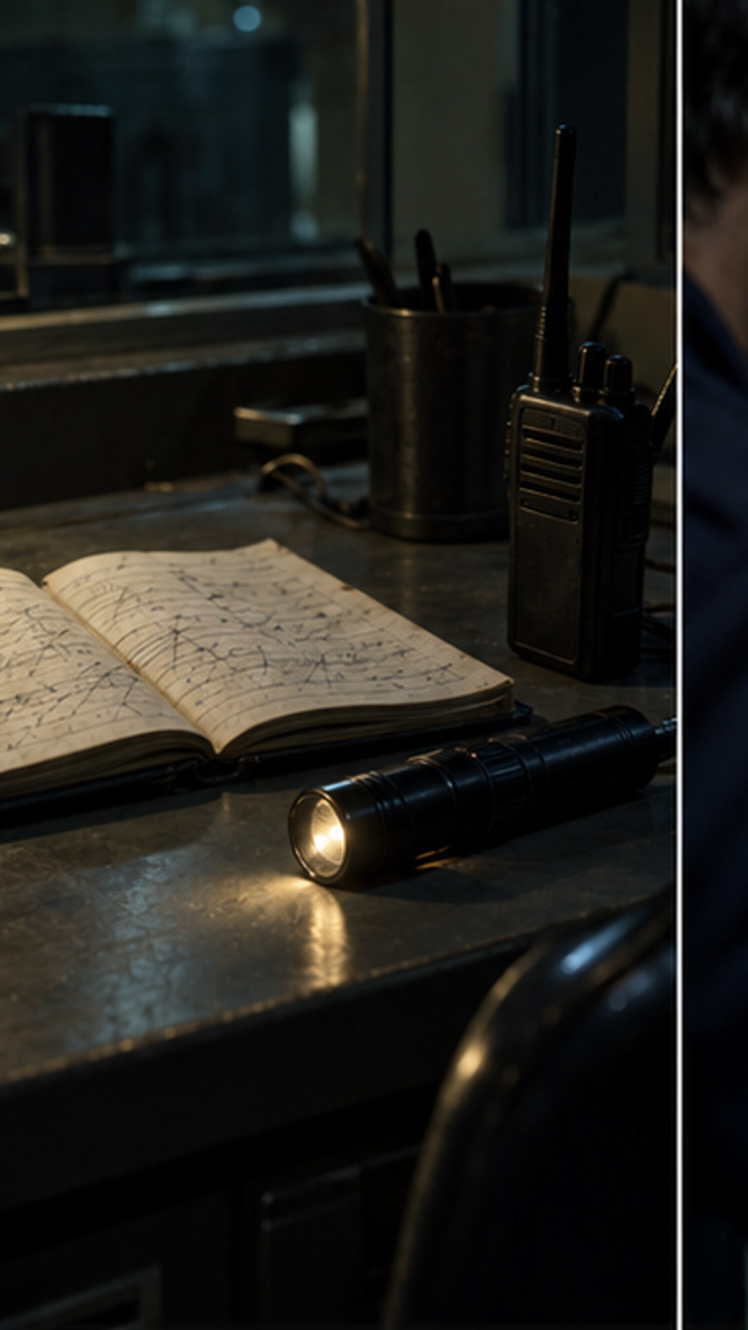 El cuaderno, la radio y la linterna en el puesto.